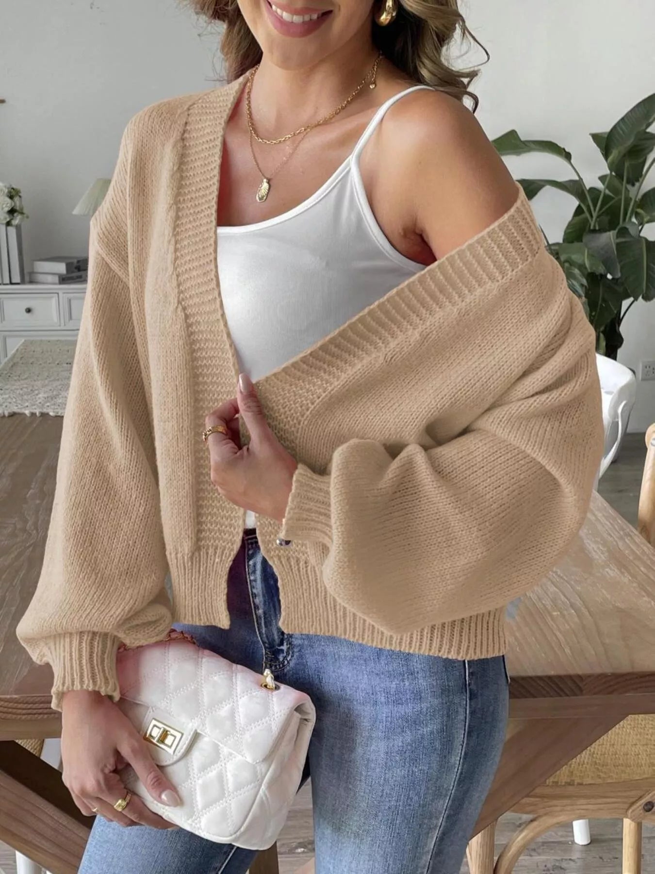 Open Front Dropped Shoulder Cardigan 
