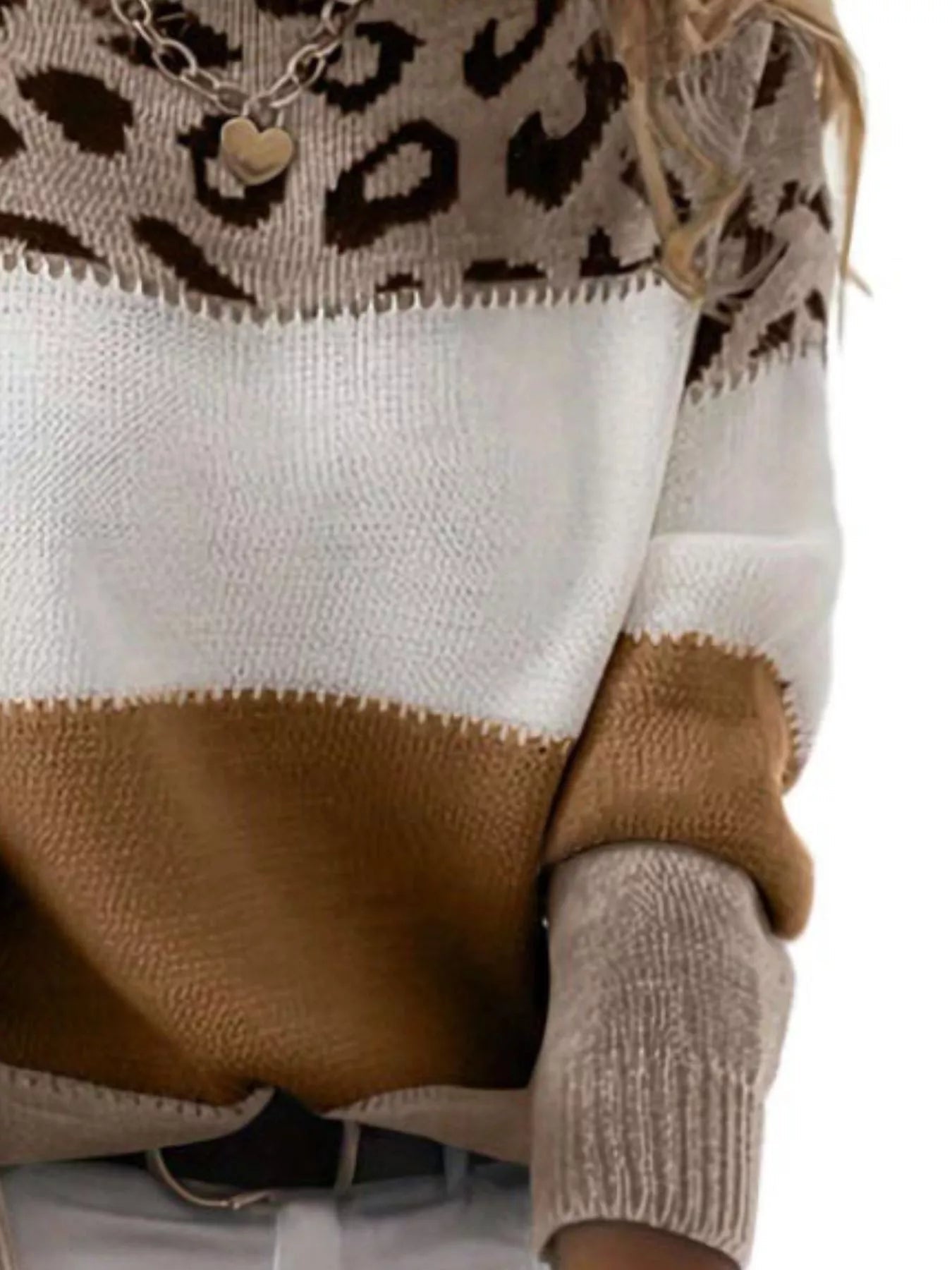 Full Size Leopard Color Block Long Sleeve Sweater Plus Size 