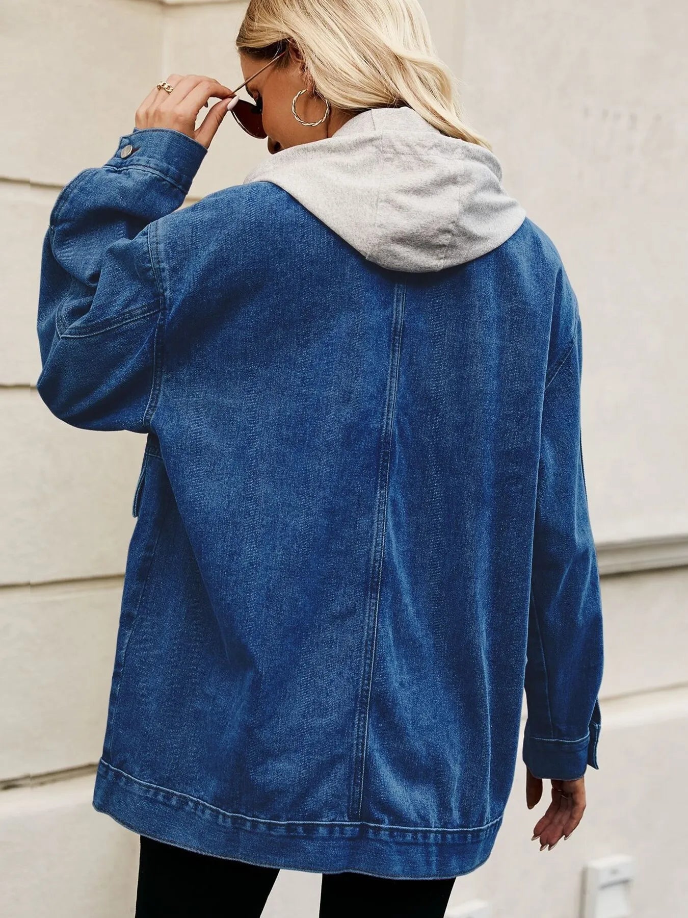 Oversized Button Up Denim Jacket with Hood 