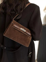 Solid Color Buckle Shoulder Bag 