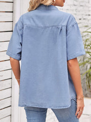 Collared Neck Short Sleeve Denim Jacket 