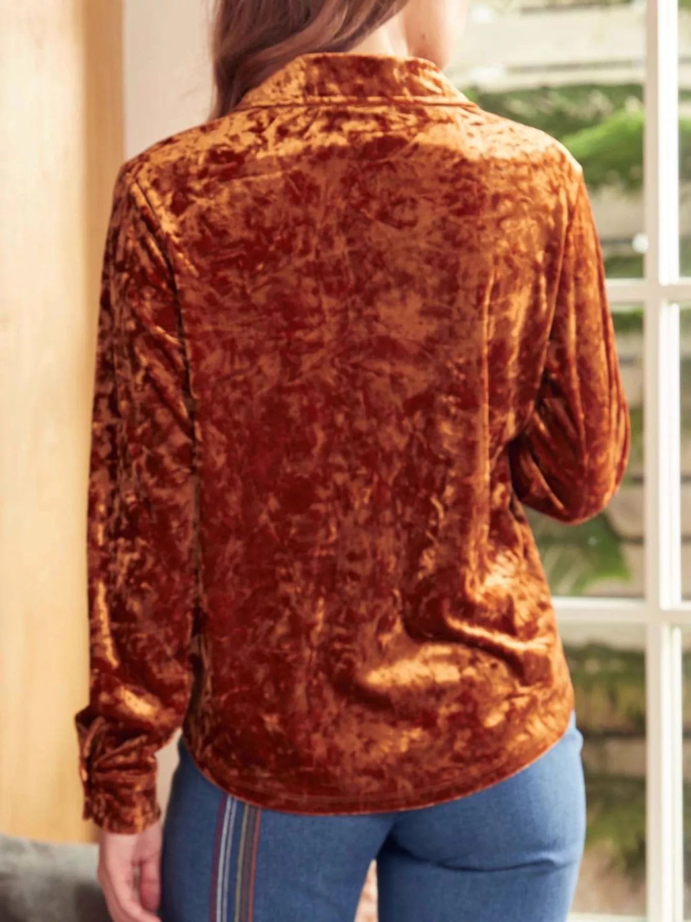 Velvet Button-Down Long Sleeve Shirt 