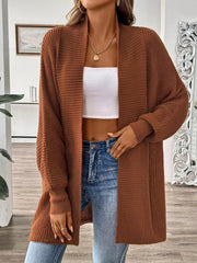 Open Front Ribbed Knit Cardigan 
