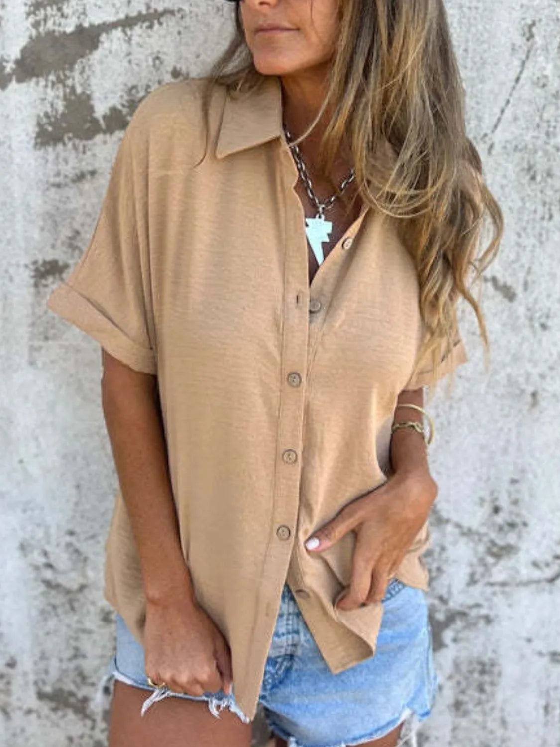 Full Size Collared Neck Half Sleeve Shirt Plus Size 