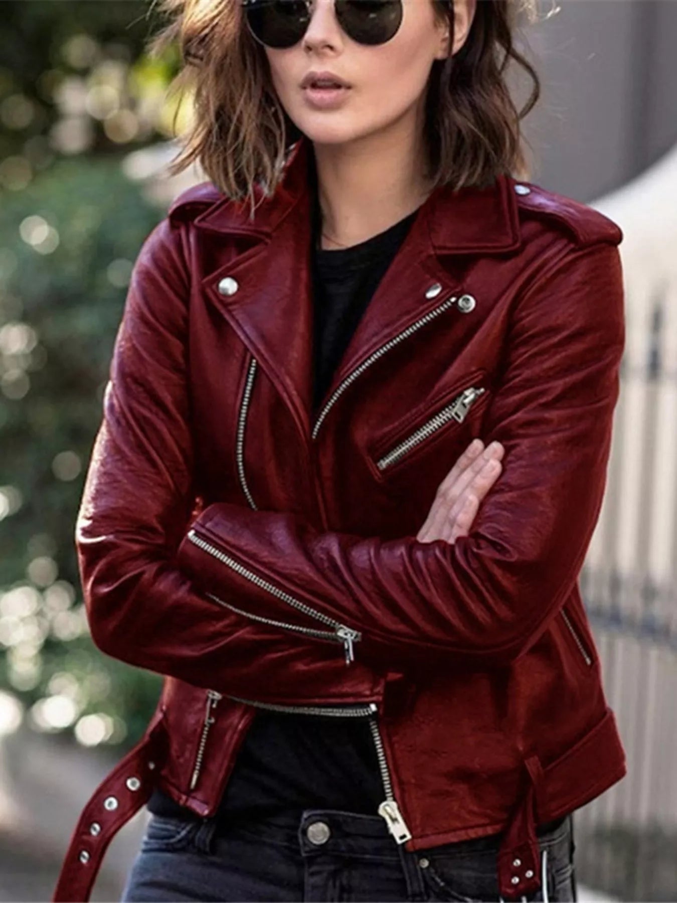 Full Size Zip Up Leather Motorcycle Biker Jacket Plus Size 