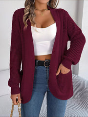 Chunky Knit Open Front Cardigan with Pockets 