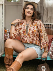 Plus Size Floral Lace Detail V-Neck Blouse 