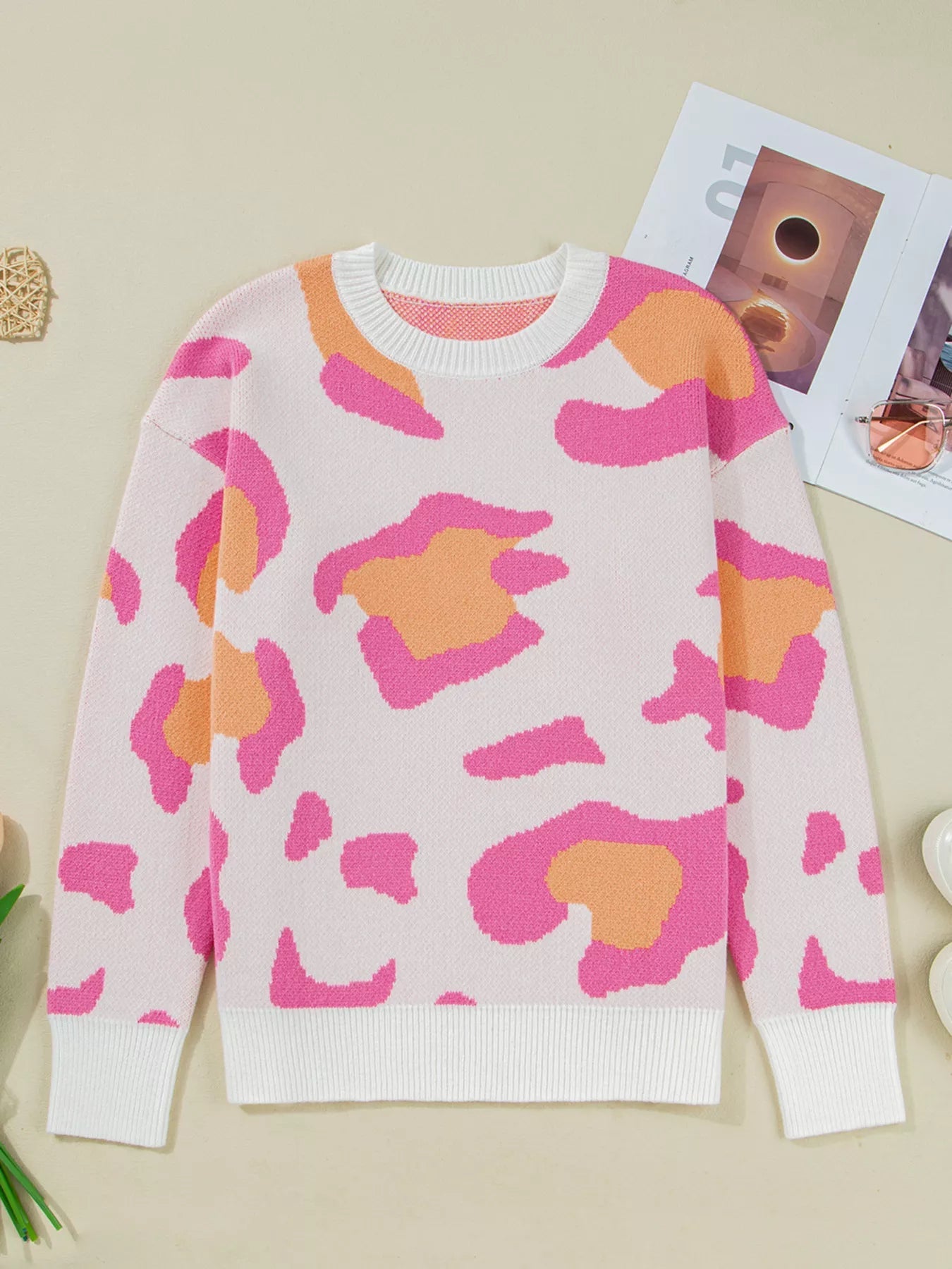 Leopard Print Drop Shoulder Baggy Sweater 