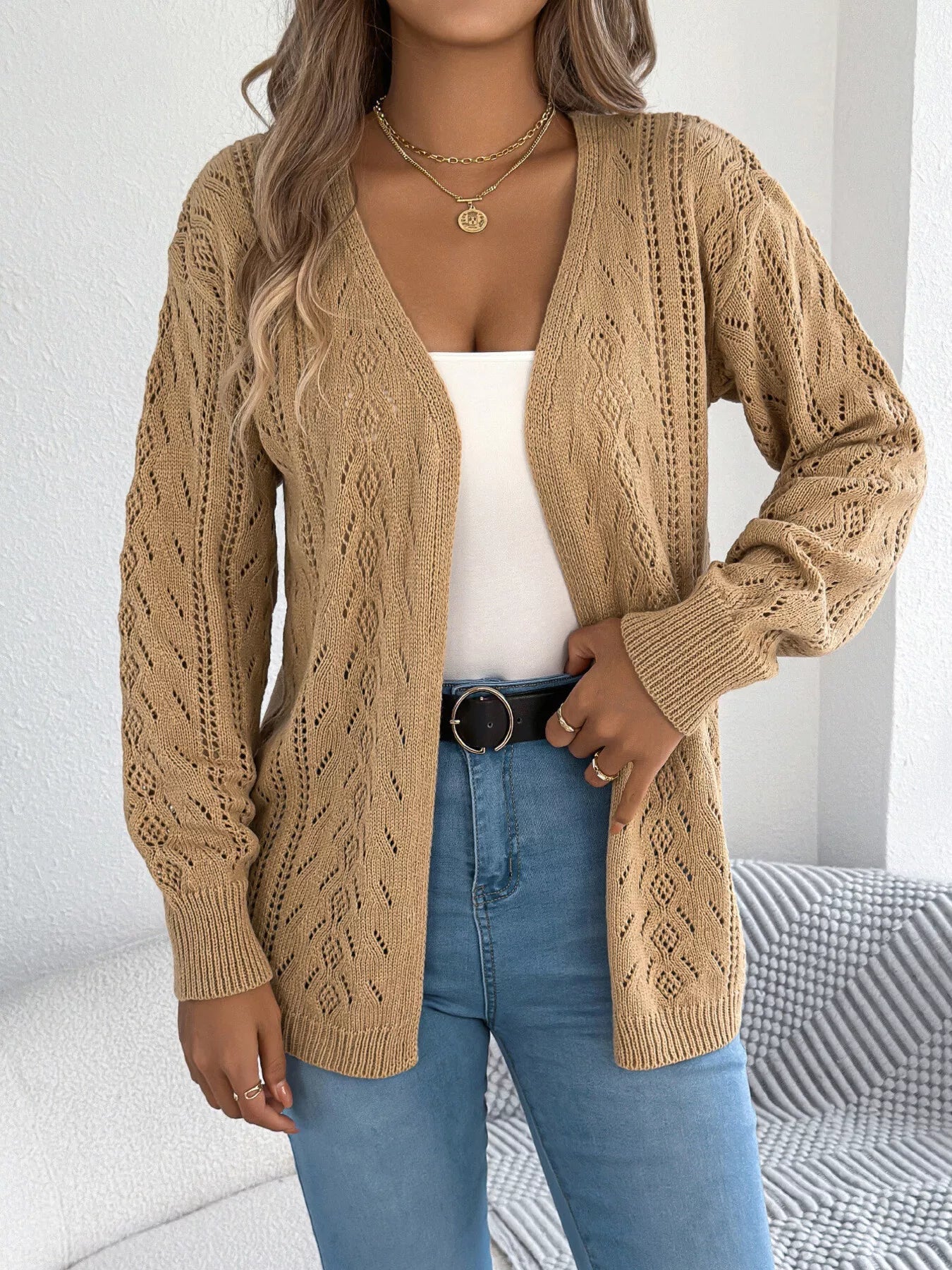 Openwork Open Front Cardigan 