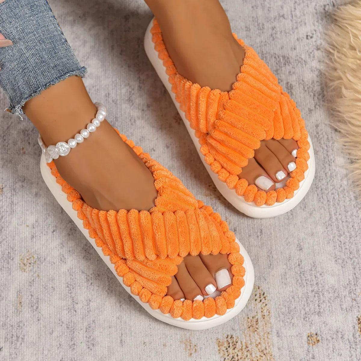Crisscross Open Toe Platform Slippers 
