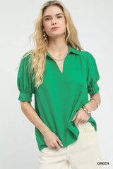 Umgee Seersucker Puff Sleeve Blouse 