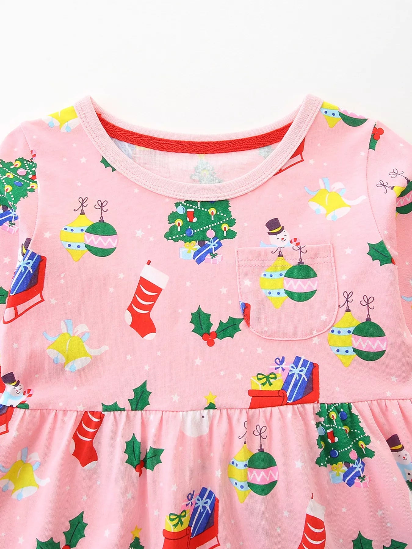 Children's Christmas Print Long Sleeve Casual Dress 