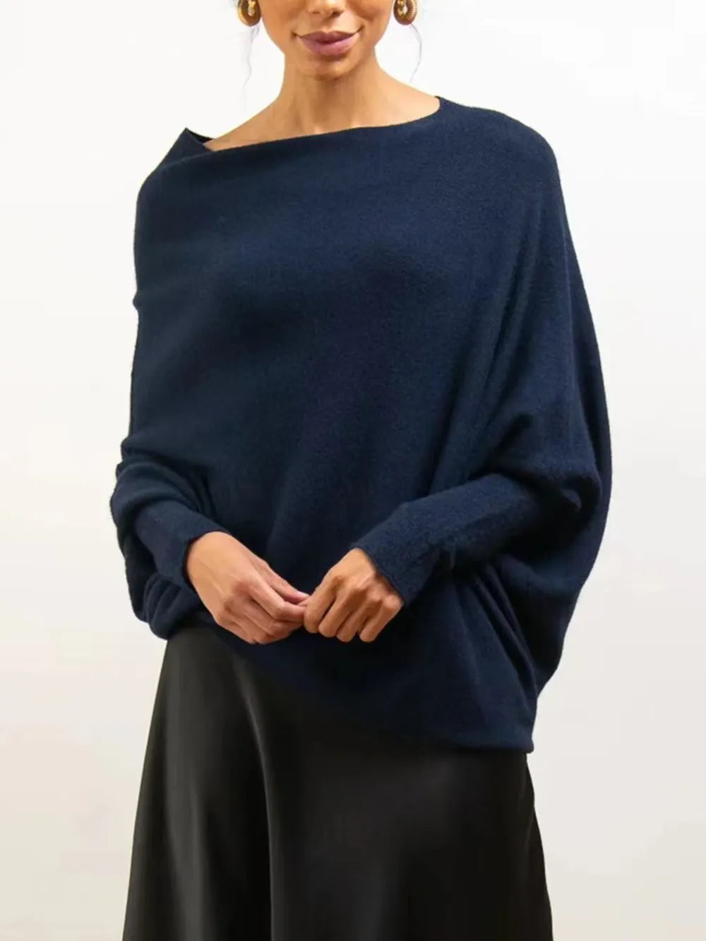 Full Size Boat Neck Batwing Sleeve Knit Top 