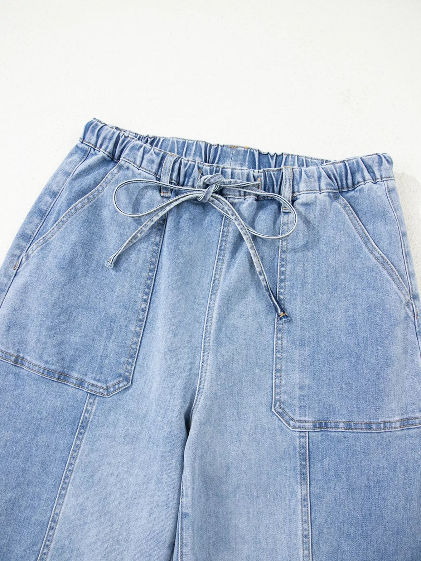 Wide Leg Drawstring Raw Hem Jeans 