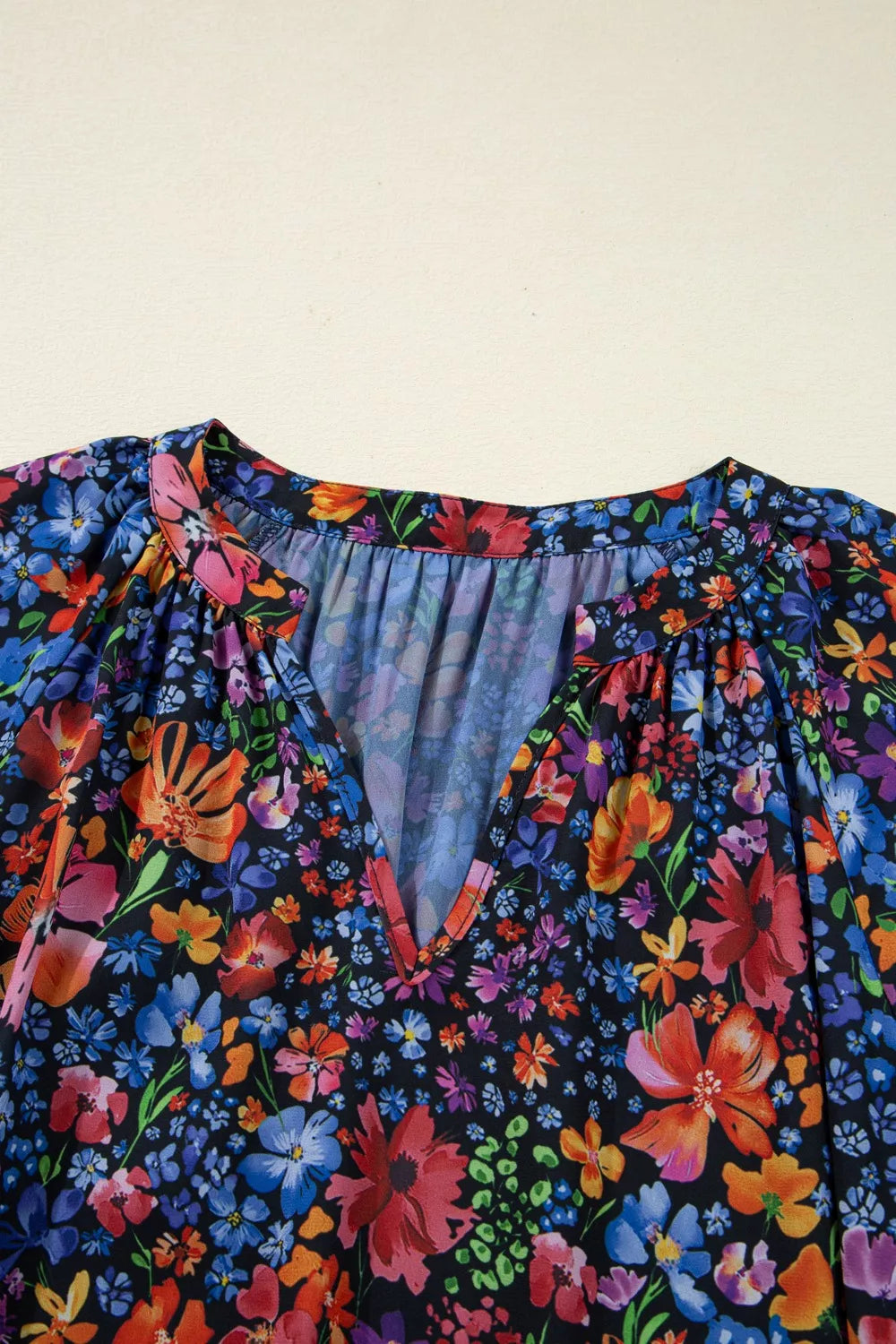 Floral Notched Flounce Sleeve Maxi Dress 