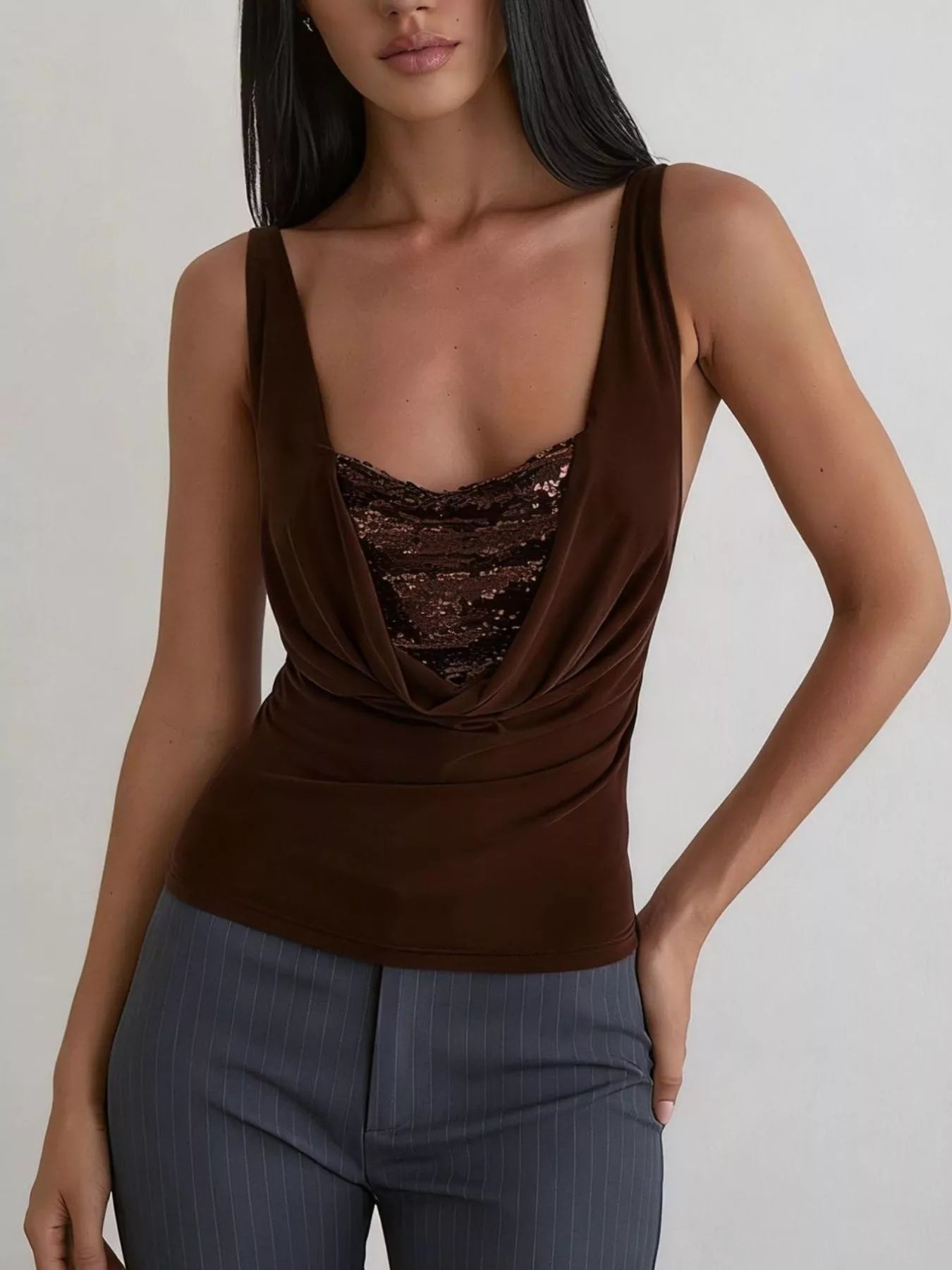 Sequin Detail Ruched Tank 