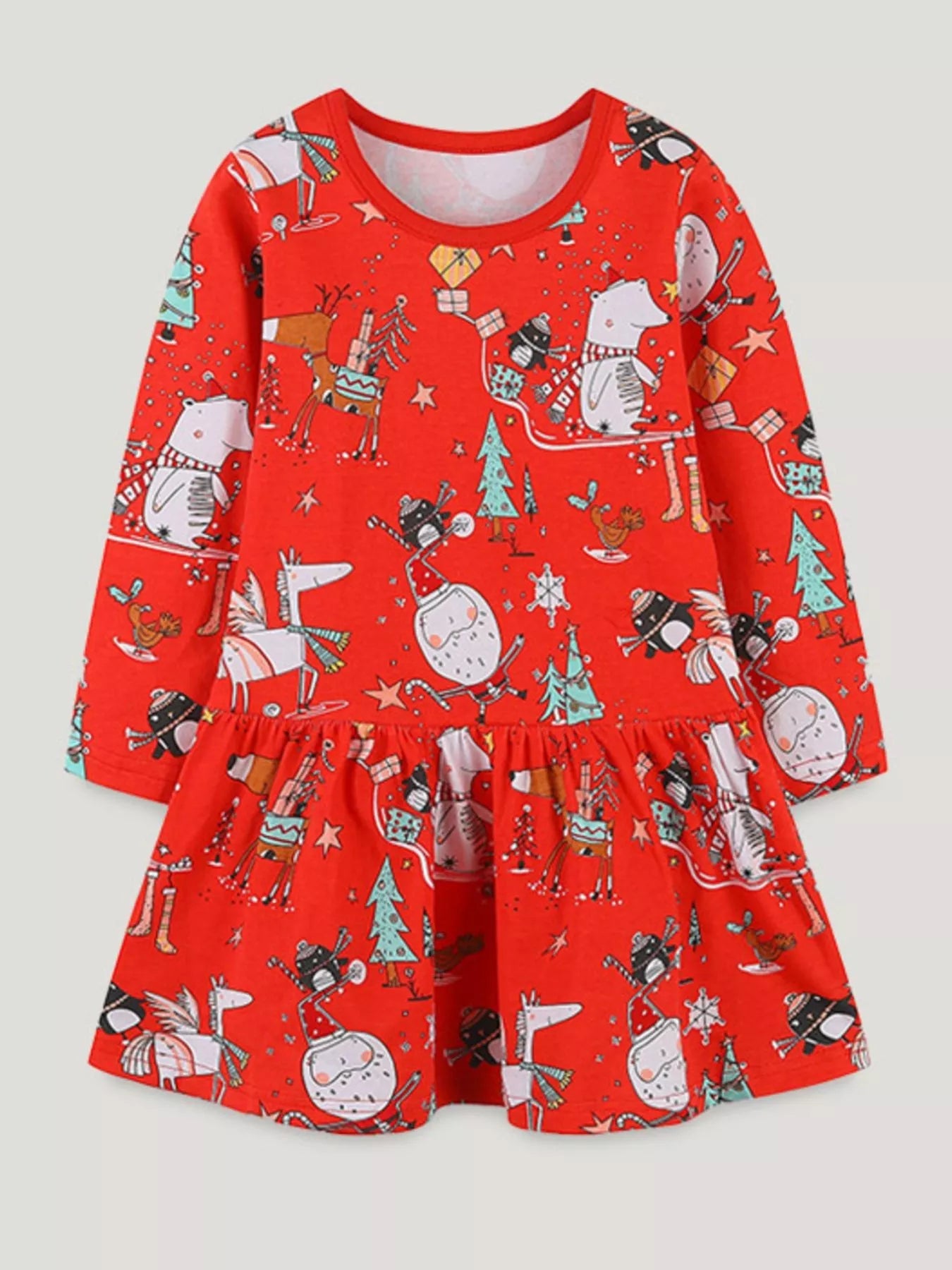 Children's Christmas Print Long Sleeve Dress 
