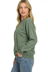 Fleece Acid Enzyme Washed Round Neck Sweatshirts 
