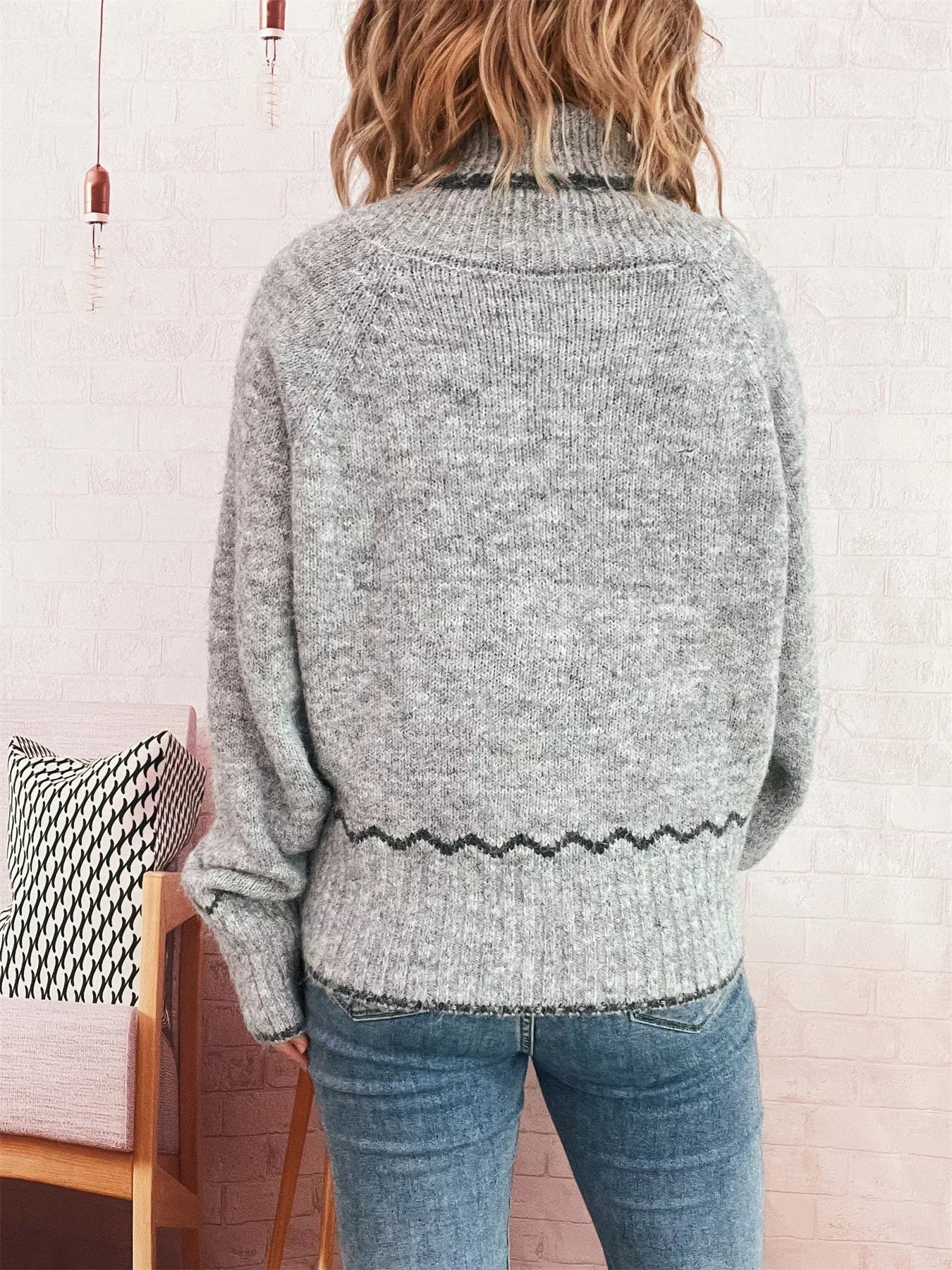 Ribbed Contrast Trim Long Sleeve Sweater 