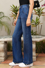 Double Button Zip Fly Straight Leg Jeans 