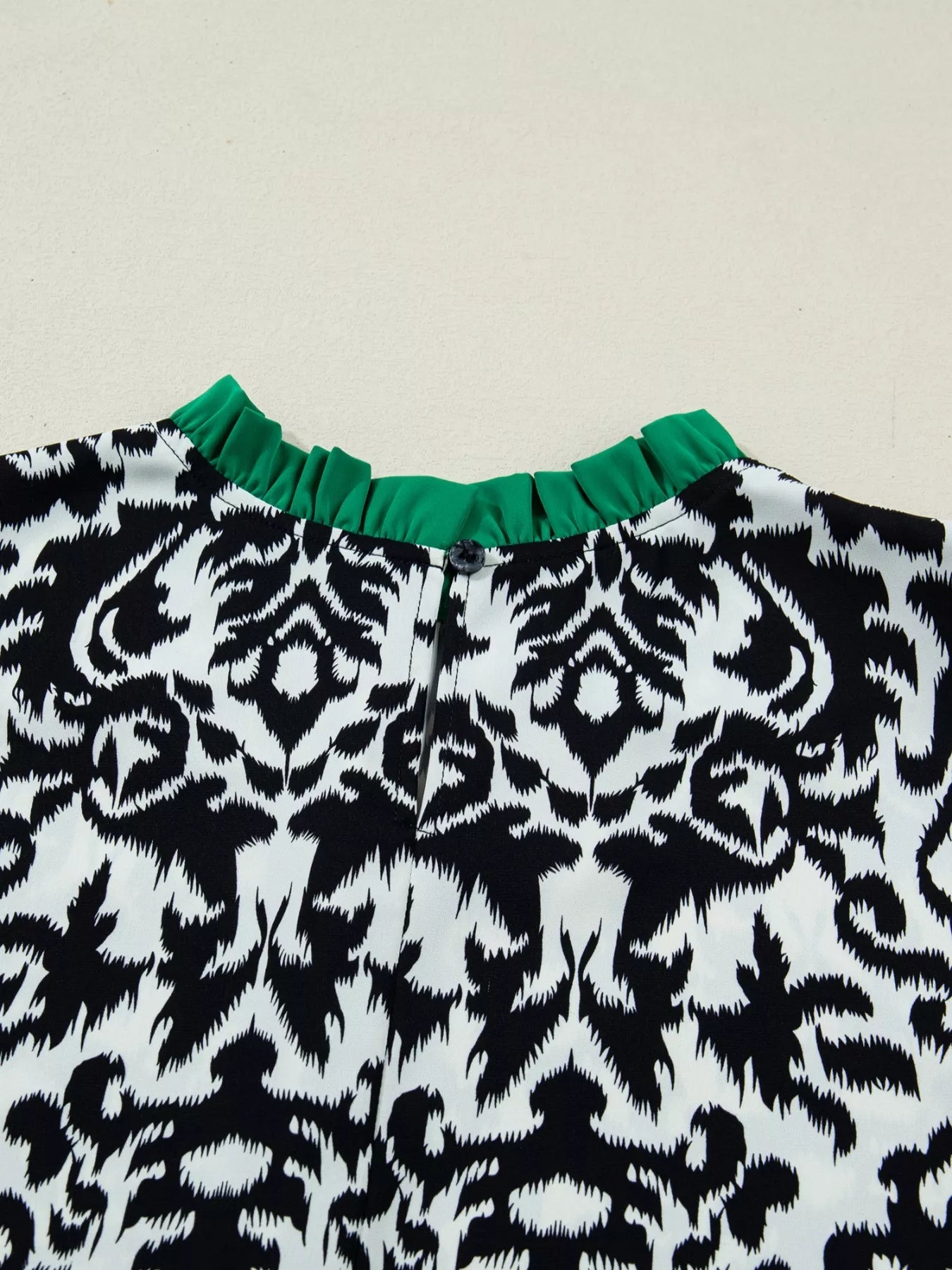 Damask Print Ruffled Color Block Detail Half Sleeve Blouse 