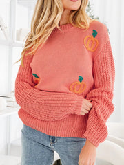 Pumpkin Embroidered Thanksgiving Holiday Sweater 