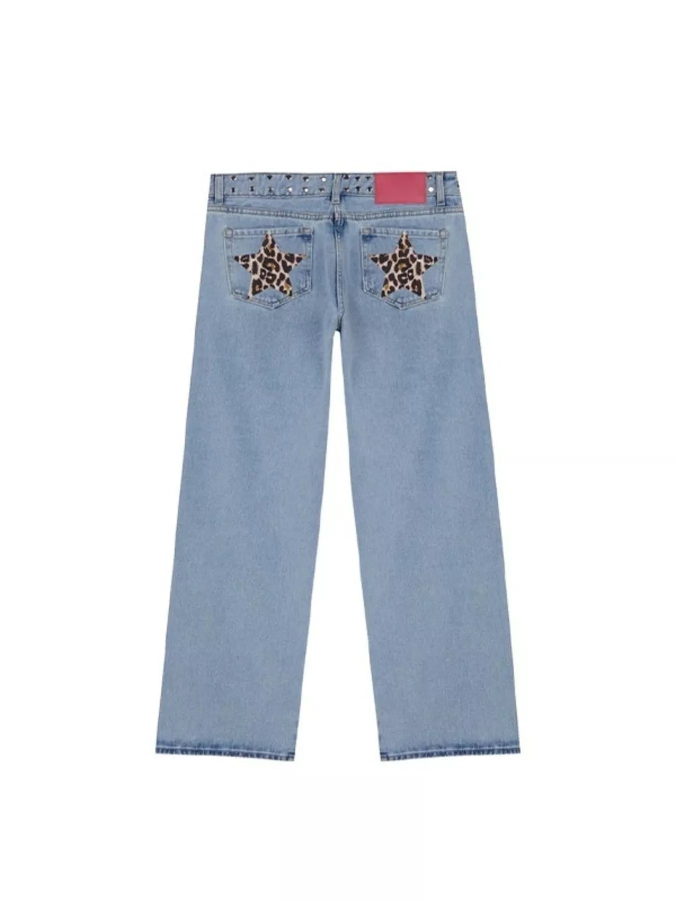 Leopard Star Patches Wide Leg Jeans 