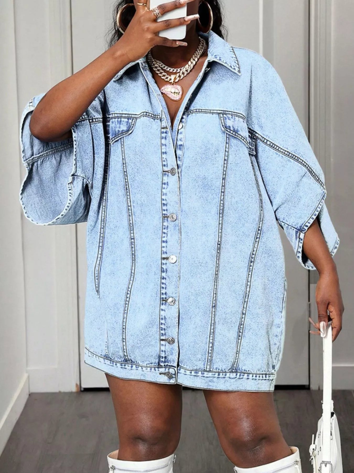 Oversized Batwing Sleeve Denim Top 