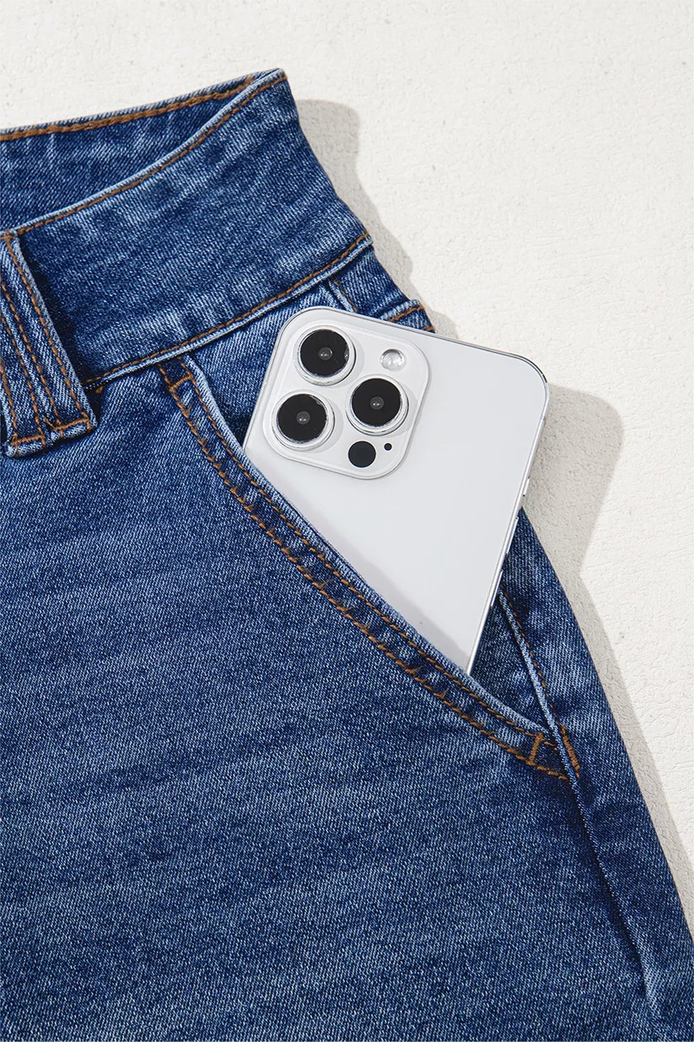 Double Button Zip Fly Straight Leg Jeans 