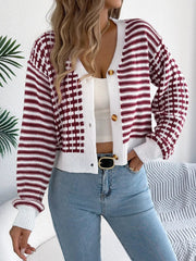 Striped Button-Up Cropped Cardigan 