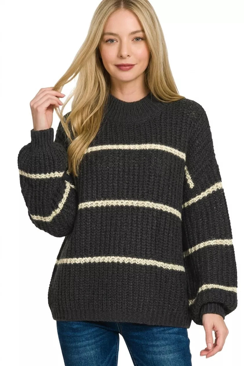 Zenana Oversize Striped Sweater 