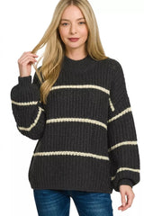 Zenana Oversize Striped Sweater 
