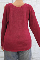 Plus Size Cold Shoulder Round Neck Sweater 