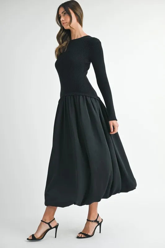 MABLE Ribbed Poplin Mix Midi Sweater Dress 