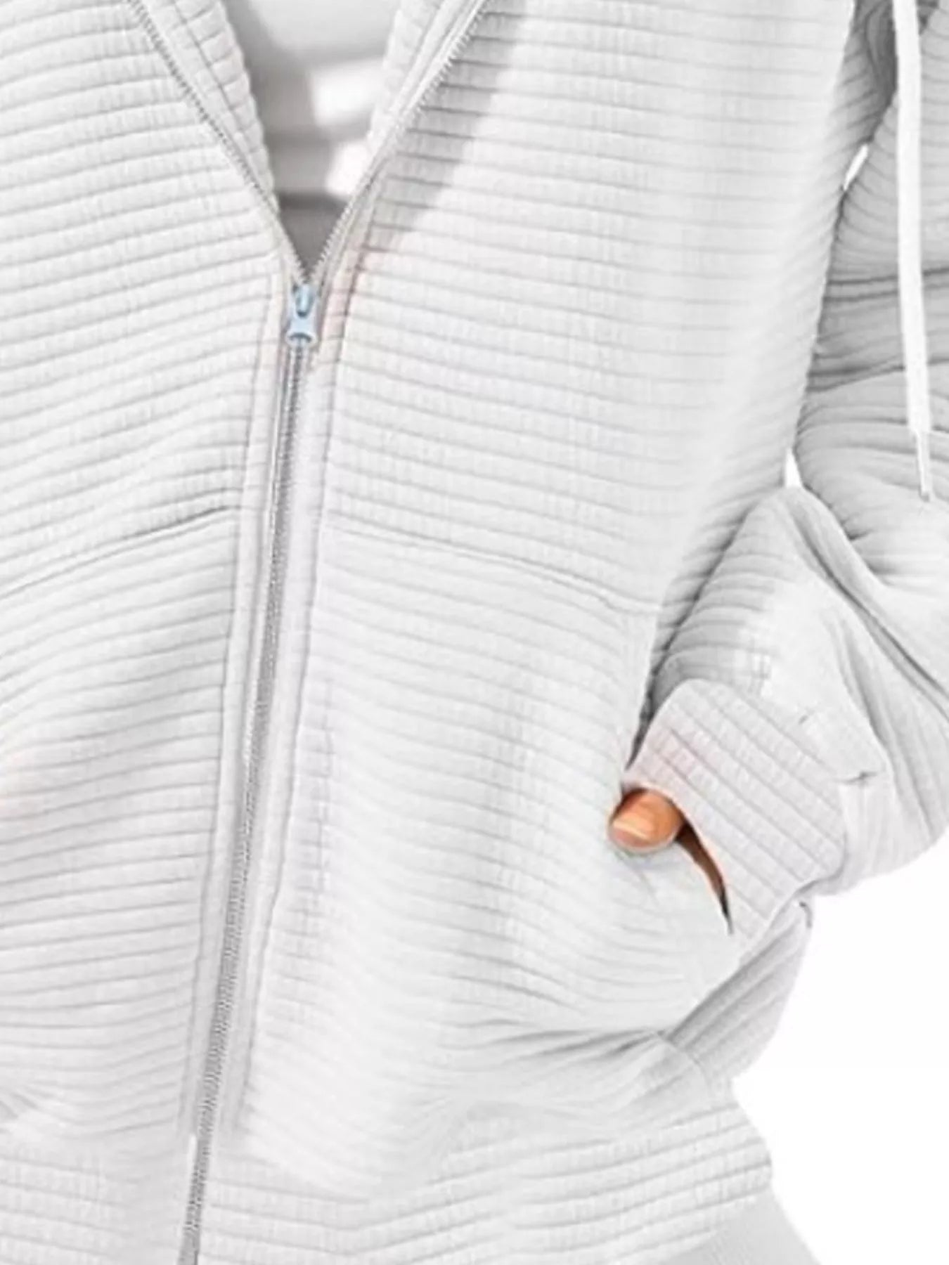 Drawstring Zip Up Dropped Shoulder Hoodie 
