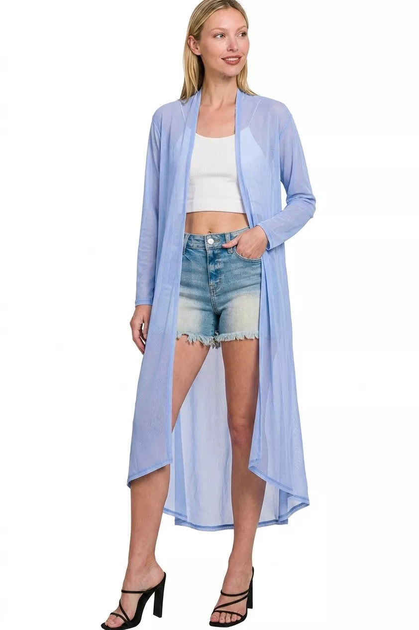 Zenana Mesh Open Front Cardigan 