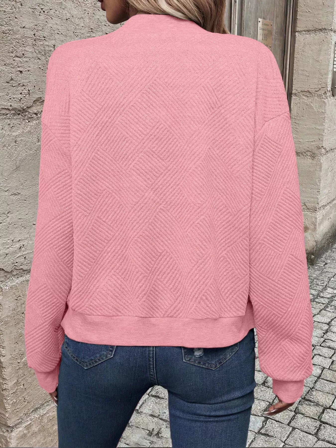 Full Size Zip Up Long Sleeve Textured Jacket Plus Size 
