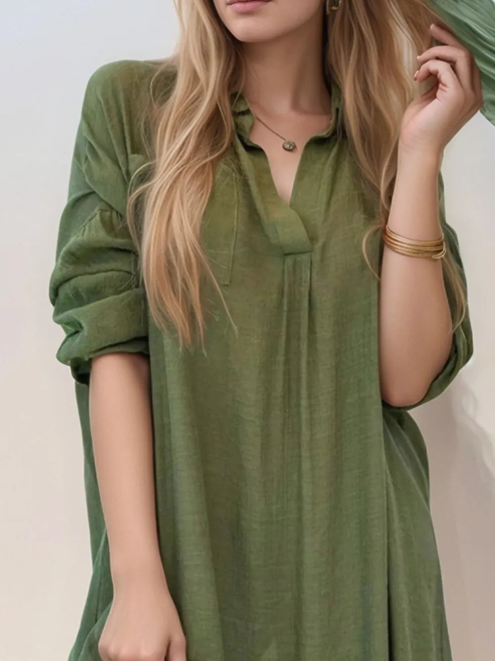 Full Size Side Slit Roll-Tab Sleeve Mini Shirt Dress Plus Size 