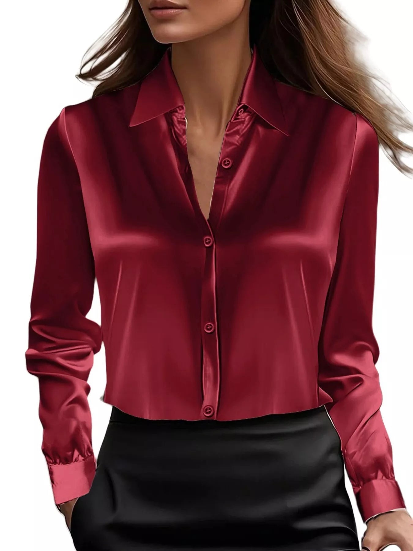 Full Size Button Down Collared Neck Long Sleeve Shirt Plus Size 