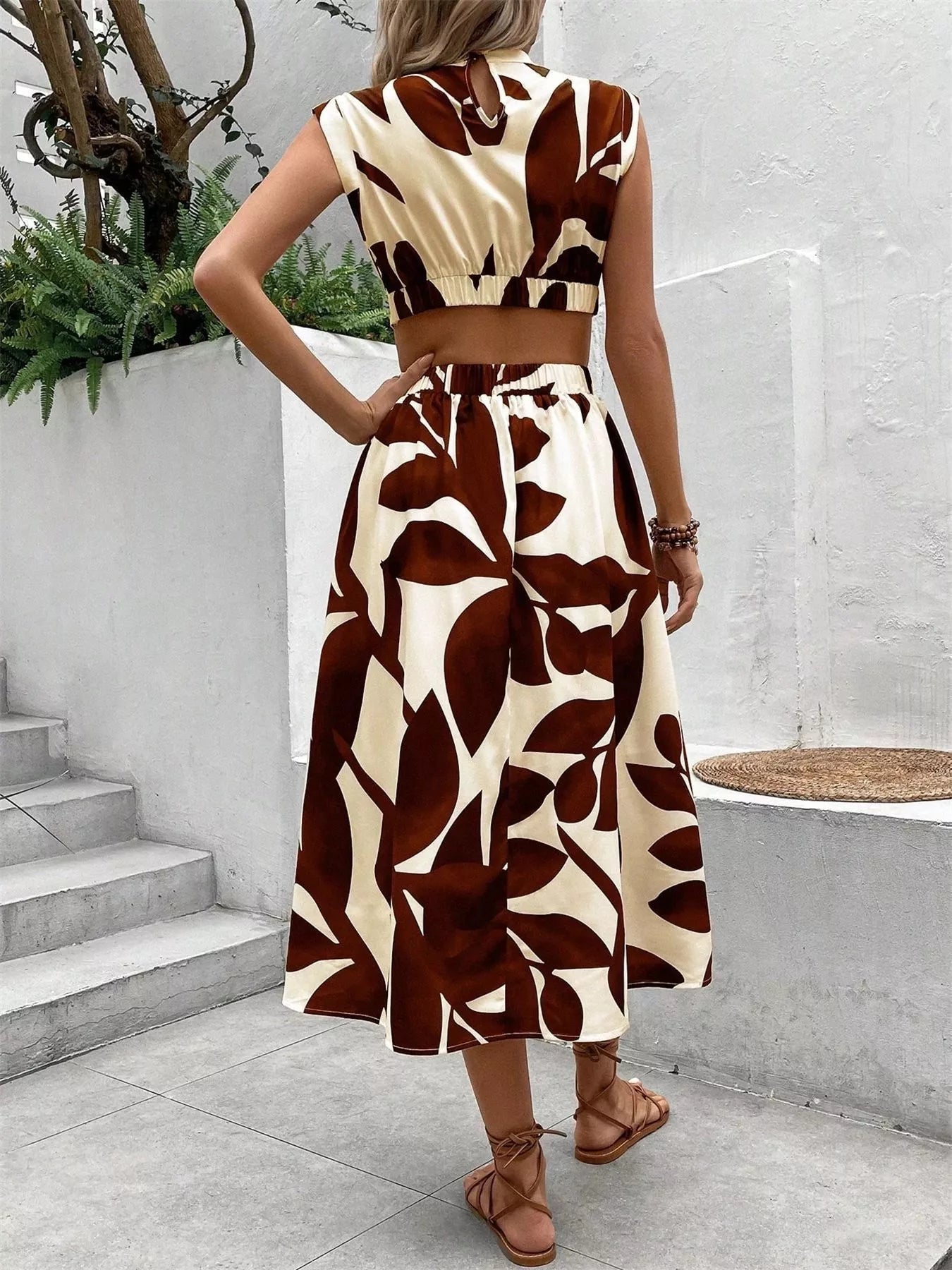 Cutout Printed Sleeveless Dress 