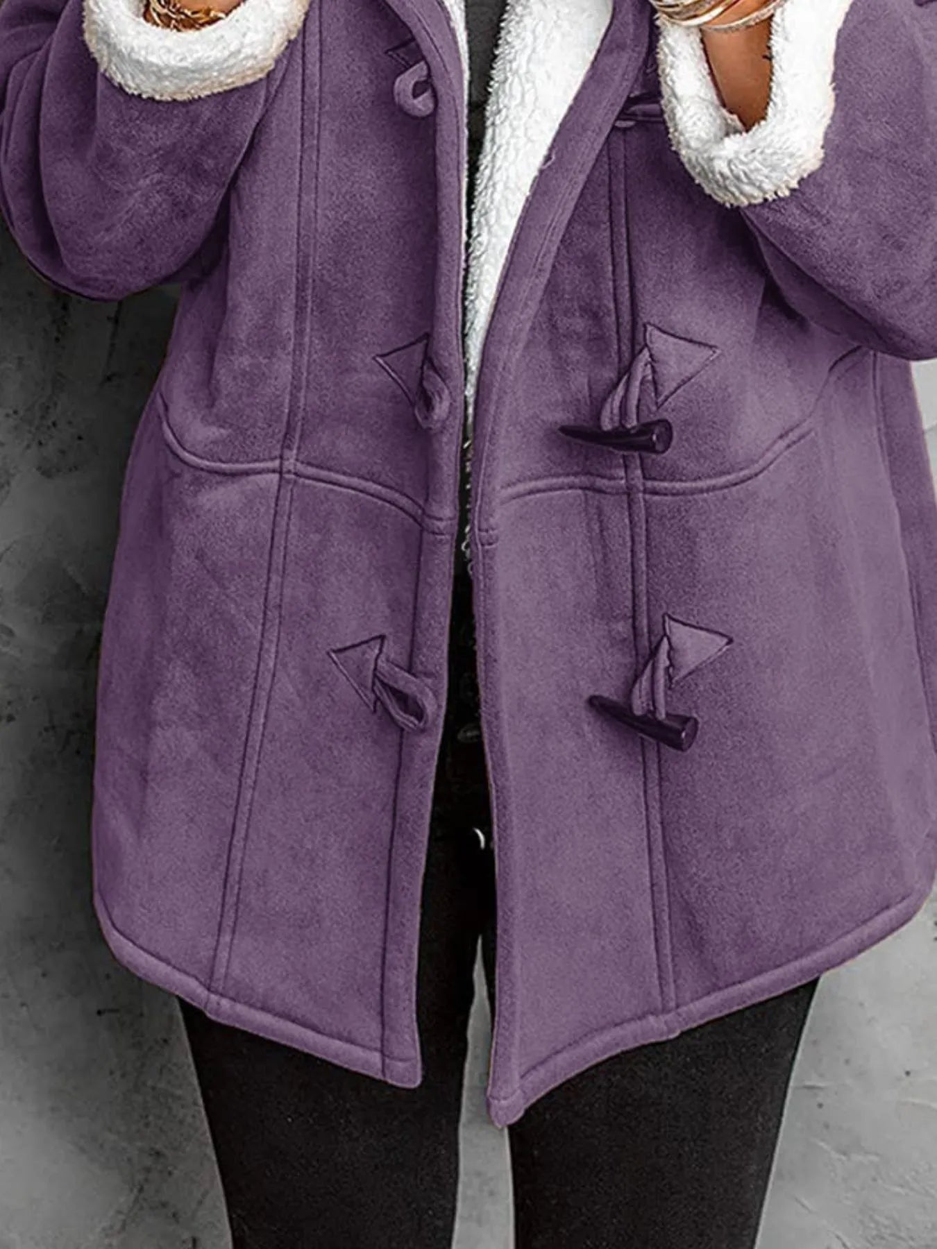 Full Size Cozy Sherpa Lined Toggle Coat with Hood Plus Size 