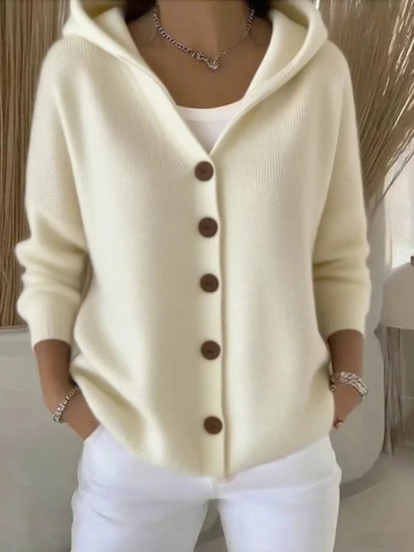 Full Size Hooded Button-Front Soft Knit Cardigan Plus Size 