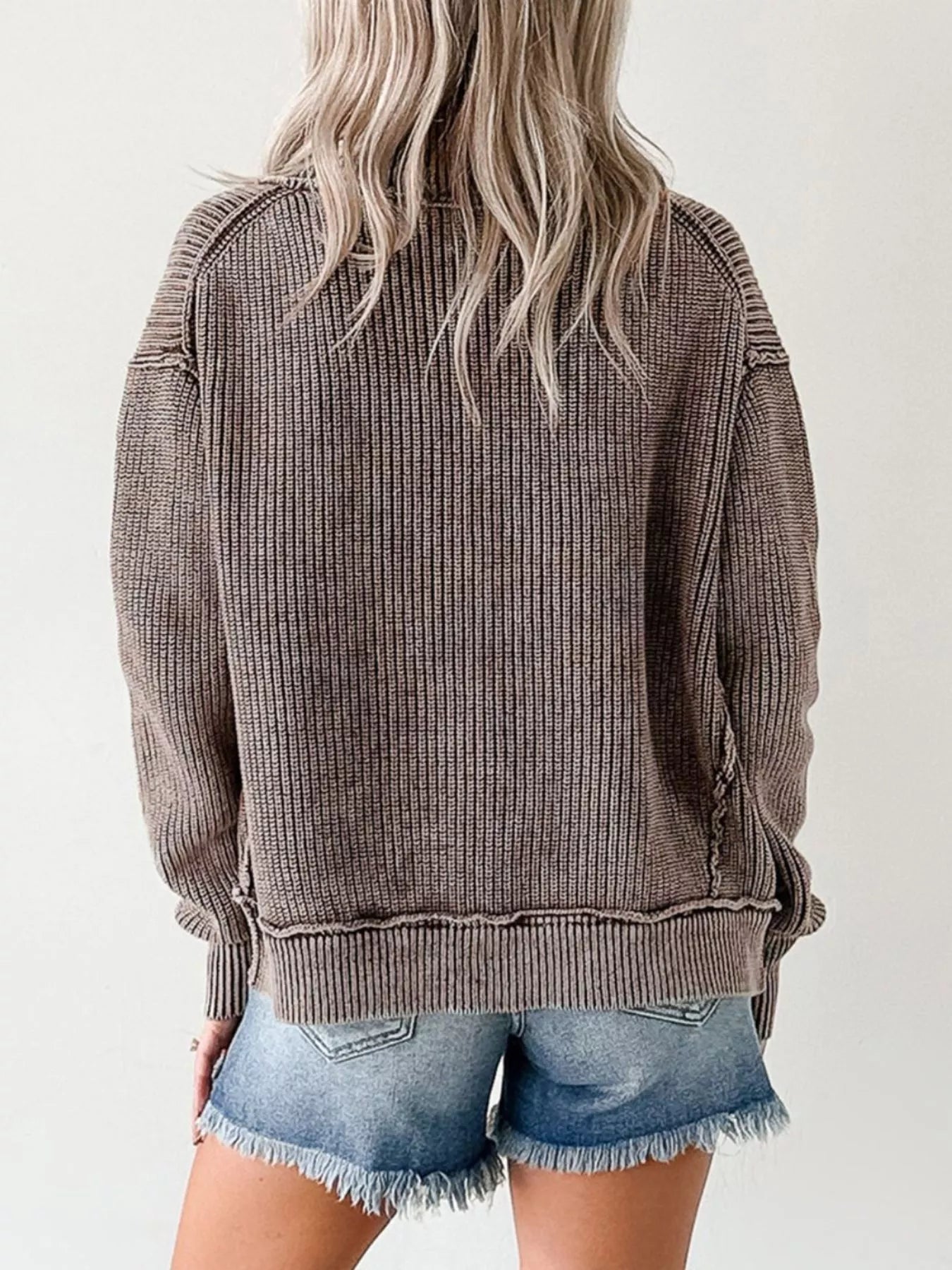 Mineral Wash Exposed Seam Patchwork Knit Open Sweater Cardigan 