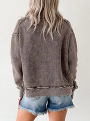 Mineral Wash Exposed Seam Patchwork Knit Open Sweater Cardigan 