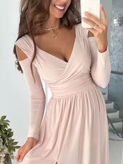 Slit Surplice Cold Shoulder Maxi Dress 
