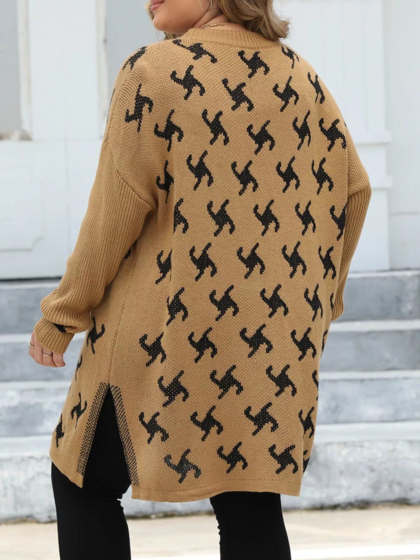 Plus Size Open Front Drop Shoulder Knit Cardigan 