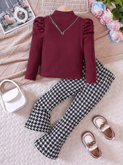 Children's Long Sleeve Top & Houndstooth Pants Set 