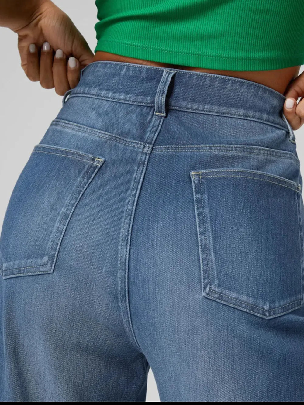 High Rise Rolled Straight Leg Jeans 