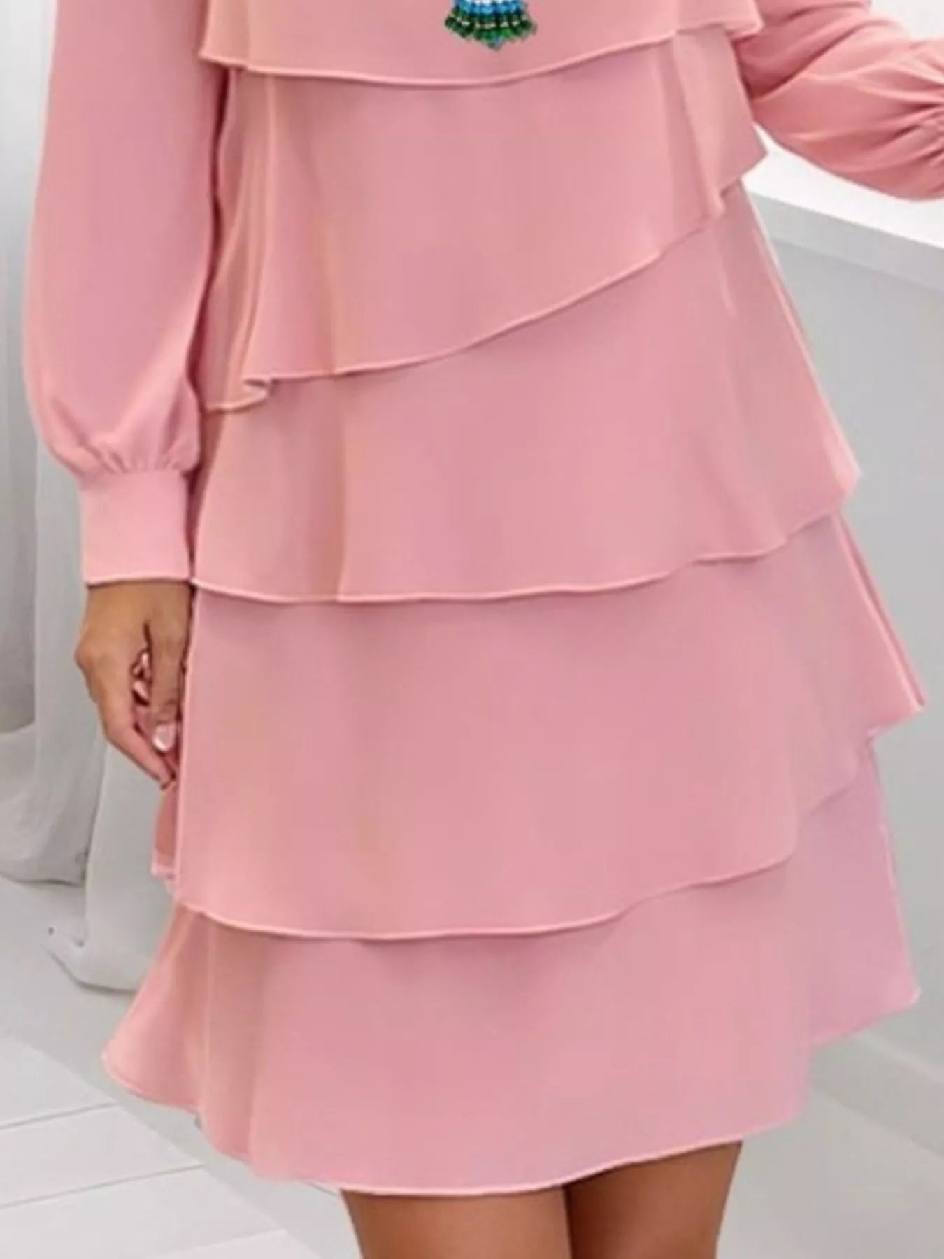 Full Size Layered Long Sleeve Mini Dress Plus Size 
