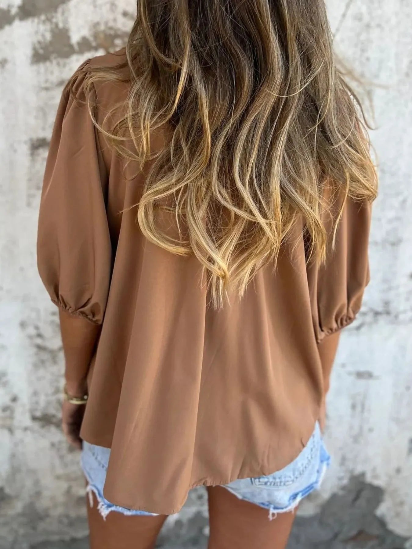 Full Size Smocked Puff Sleeve Blouse Plus Size 